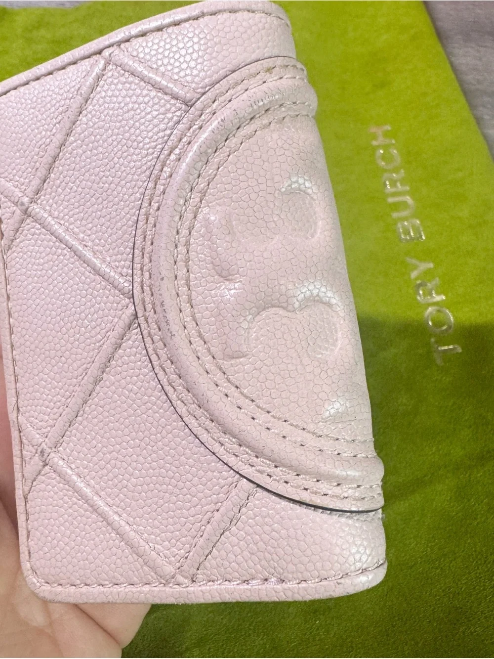 Tory Burch Blush Soft Polished Pebbled Grain Leather Fleming Wallet $198